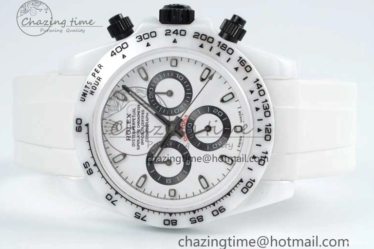 1223 FashionForward Daytona White Ceramic 5GF Best Edition White Black Dial on White Rubber Strap A 2329